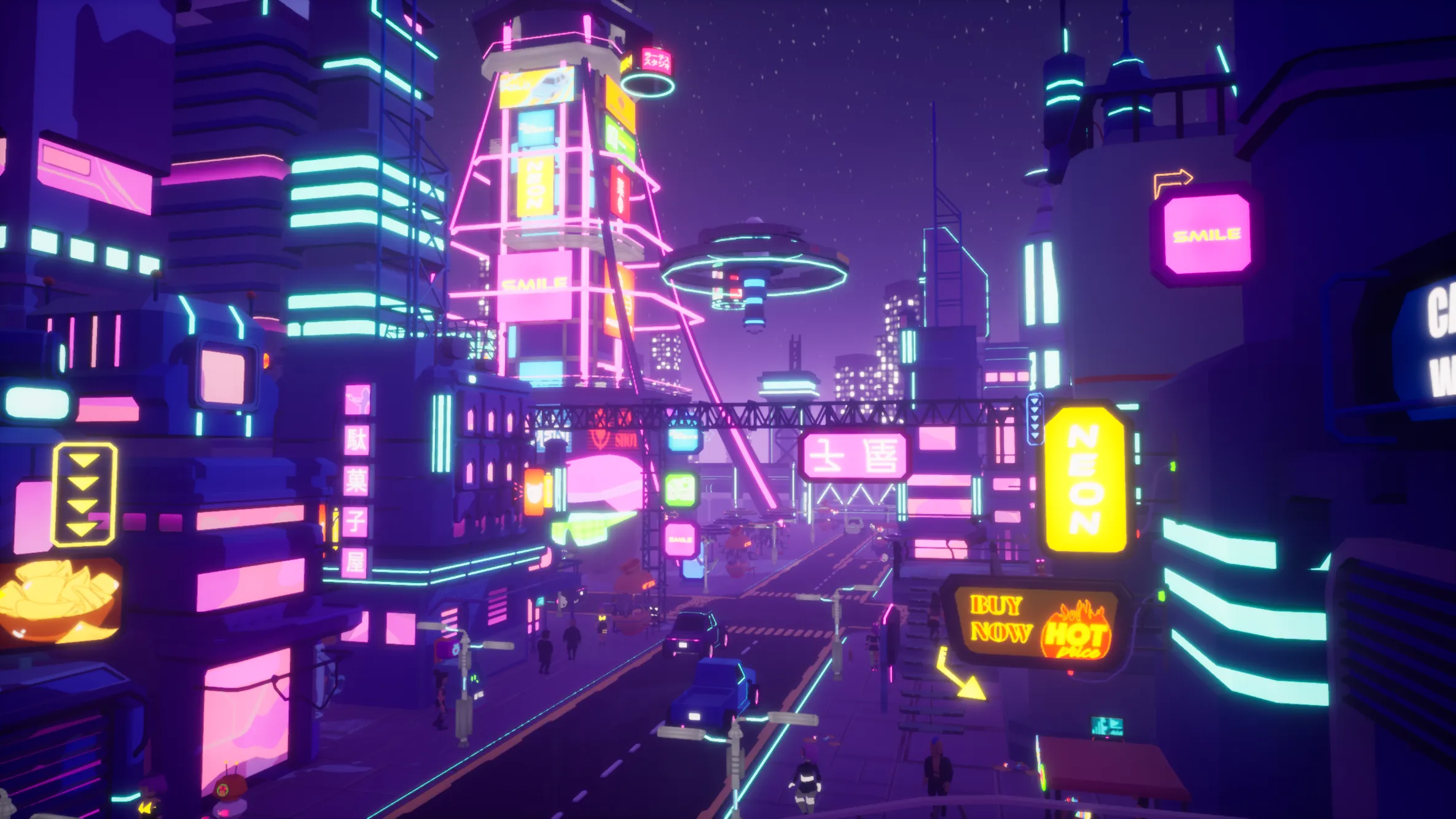 Stylized Lowpoly Cyberpunk City, image 10