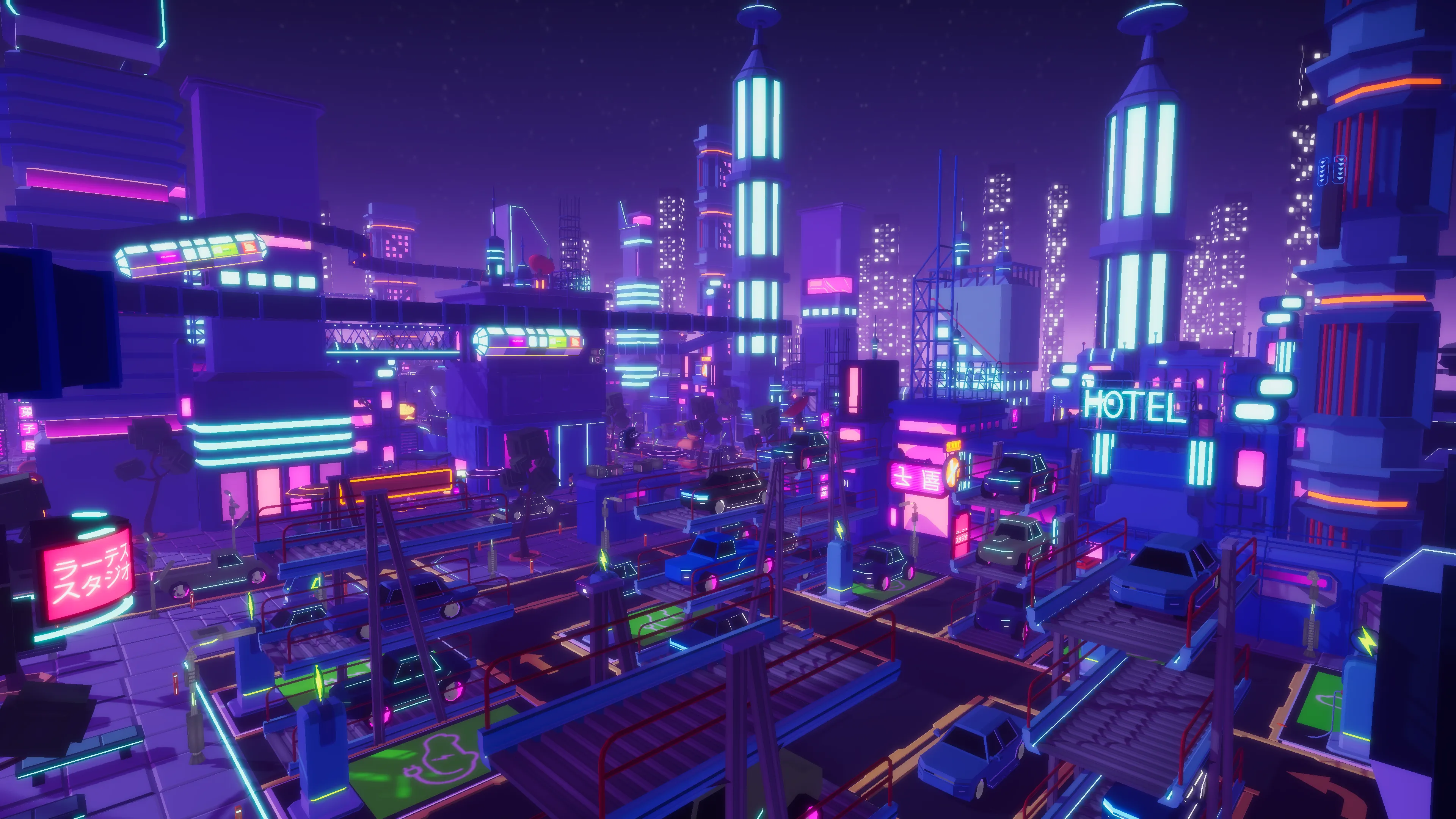 Stylized Lowpoly Cyberpunk City, image 24