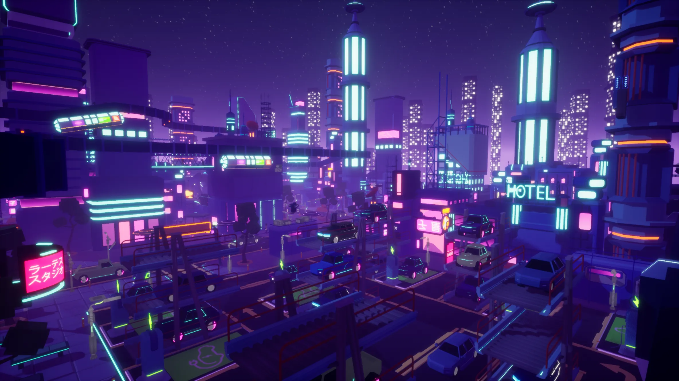Stylized Lowpoly Cyberpunk City, image 4