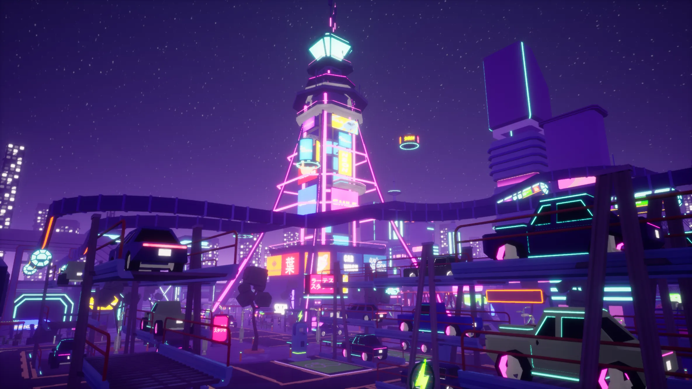 Stylized Lowpoly Cyberpunk City, image 5